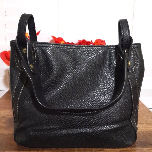Y2k Liz Claiborne Black Poly Vinyl Tote Bag Minimalist Classic Pretty Style - Picture 3 of 11